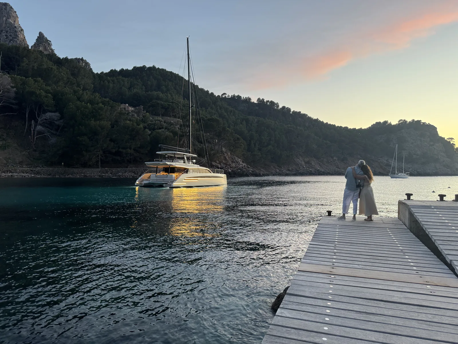 Simbad 55 at anchor at sunset
